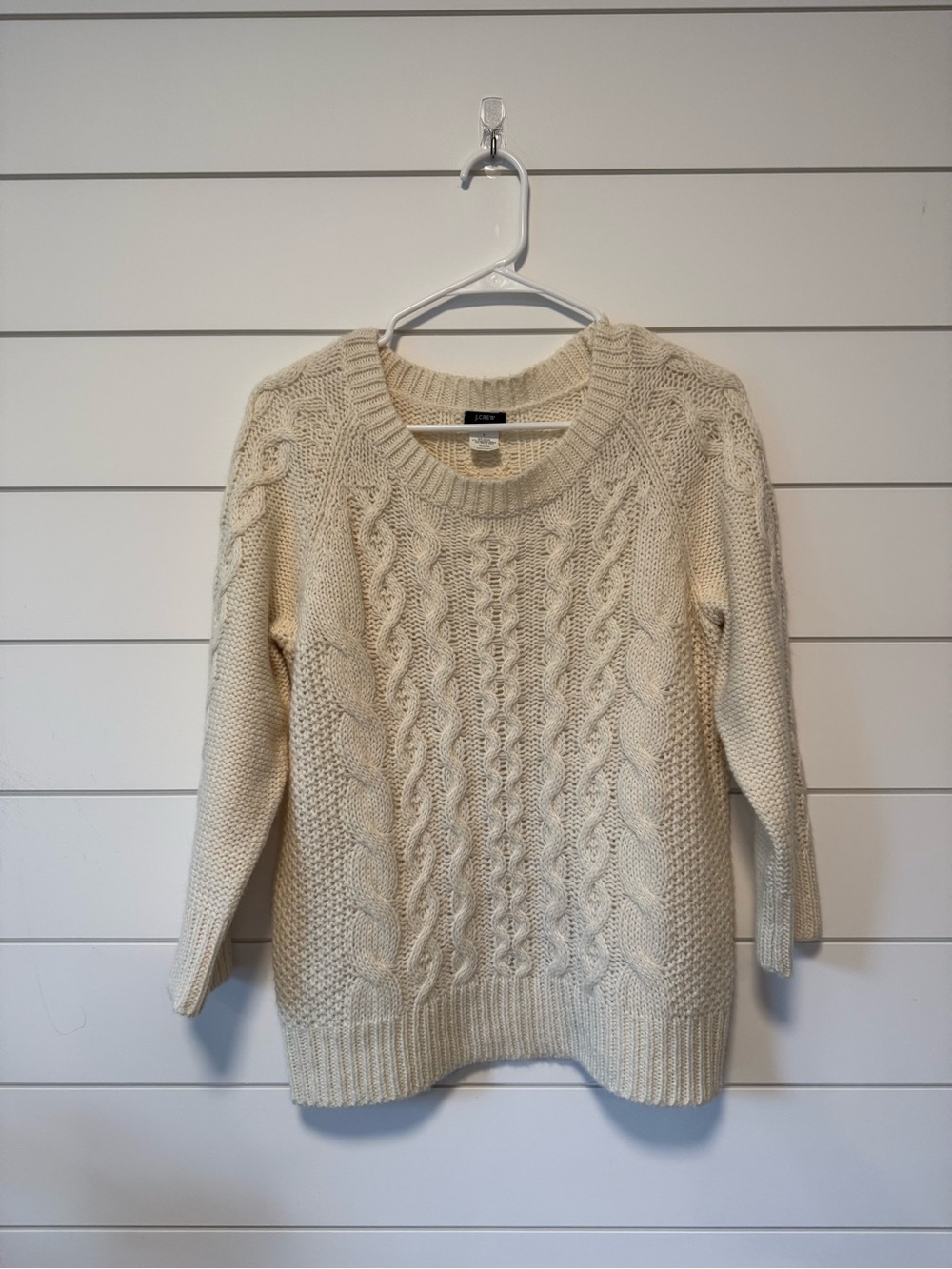 Jcrew Cozy Cable Knit Sweater Cream 3/4 Sleeve Size Large